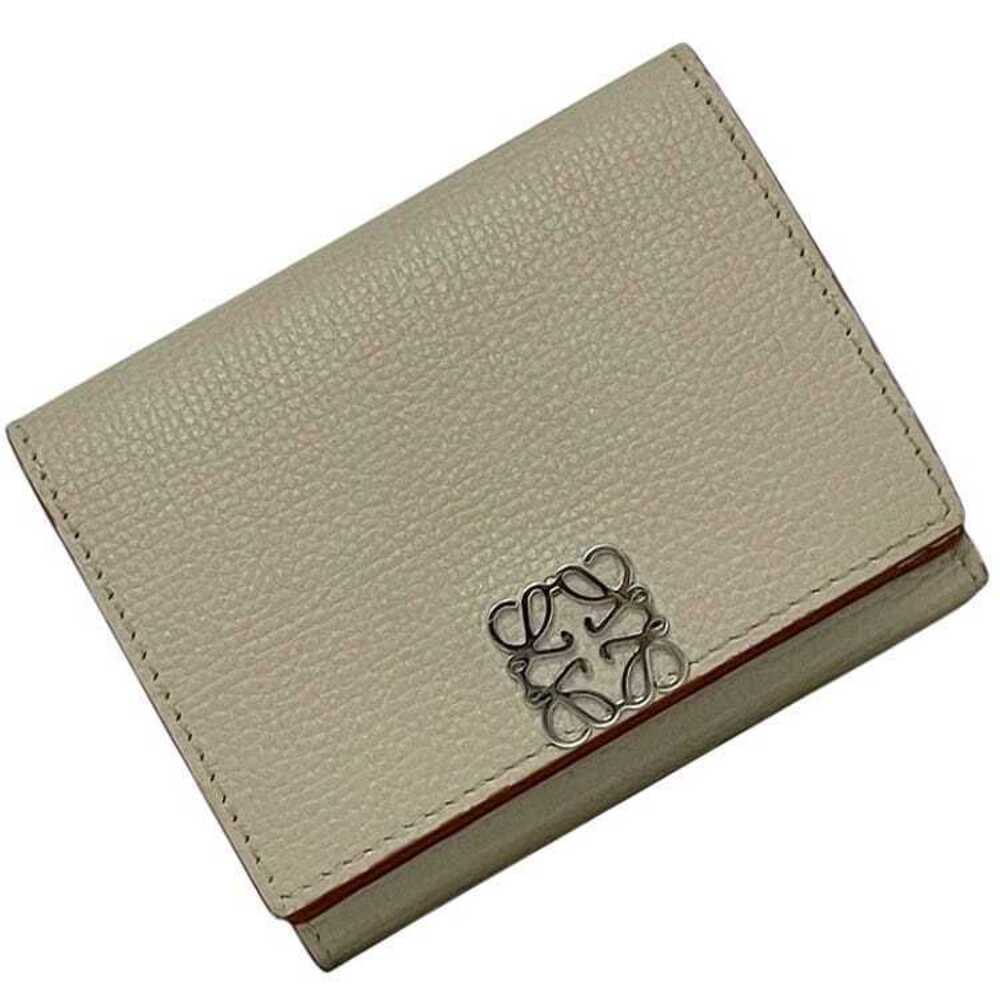 Loewe Tri fold Wallet Greige Gray Anagram Leather Snap Closure Compact